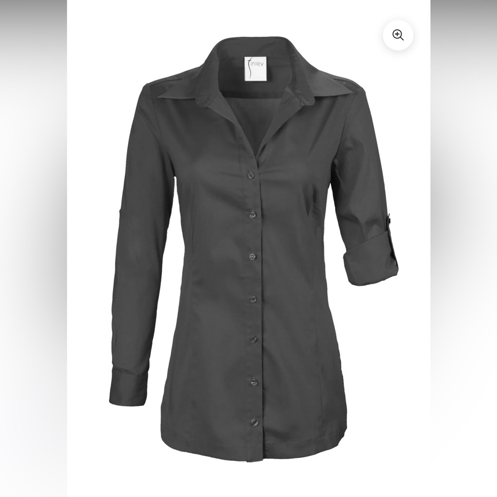 Finley button down Joey roll sleeve top black  sz medium. - Picture 2 of 6